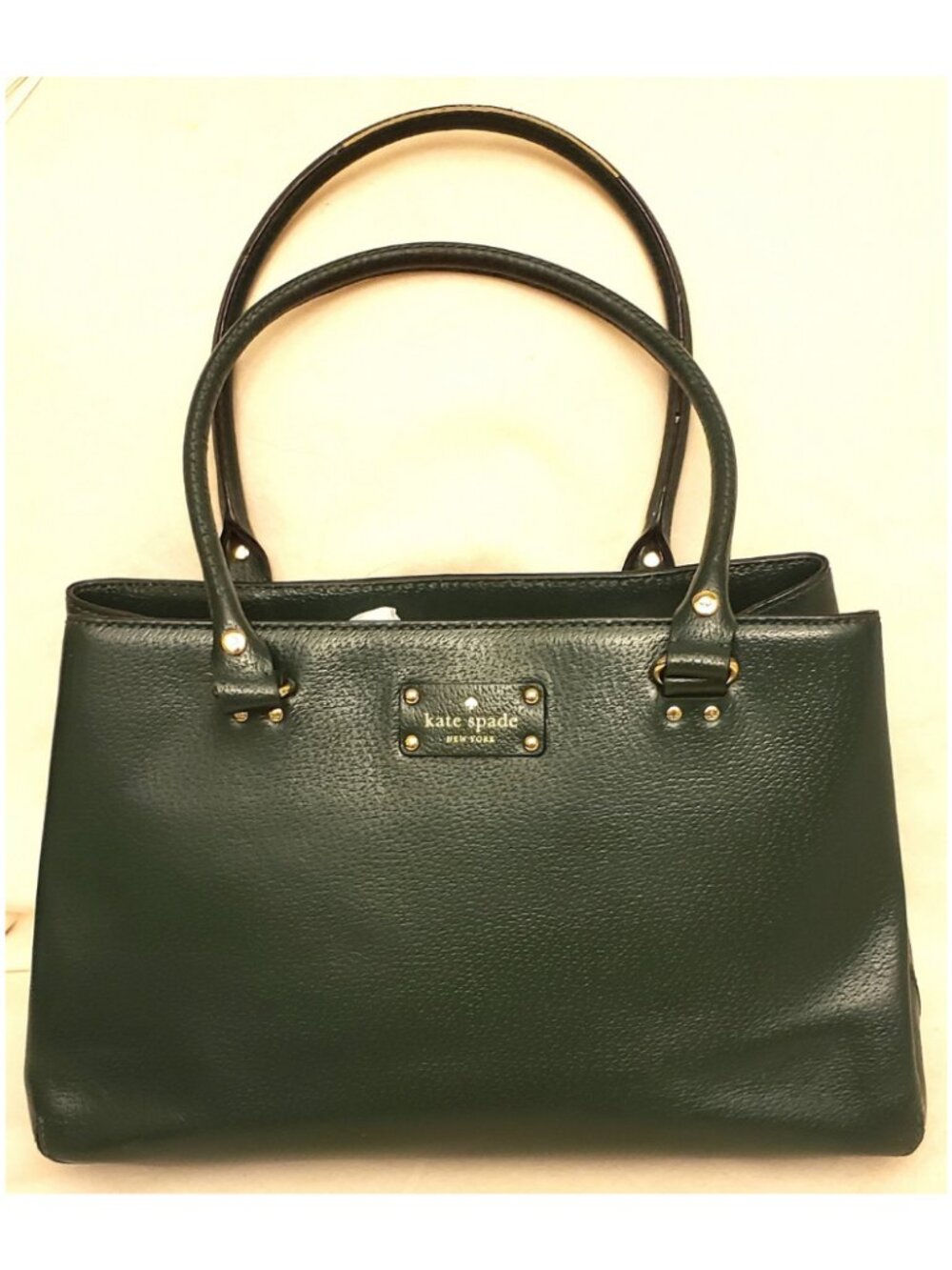Kate Spade Large Shoulder Tote Handbag Deep Green Pebbled Leather